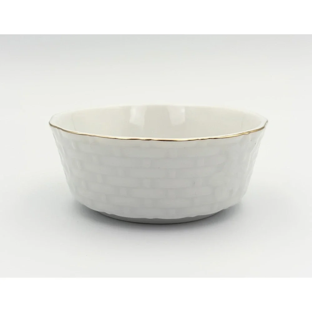 Vintage John Wagner & Sons Strawberry Basketweave Porcelain Trinket Dish Bowl